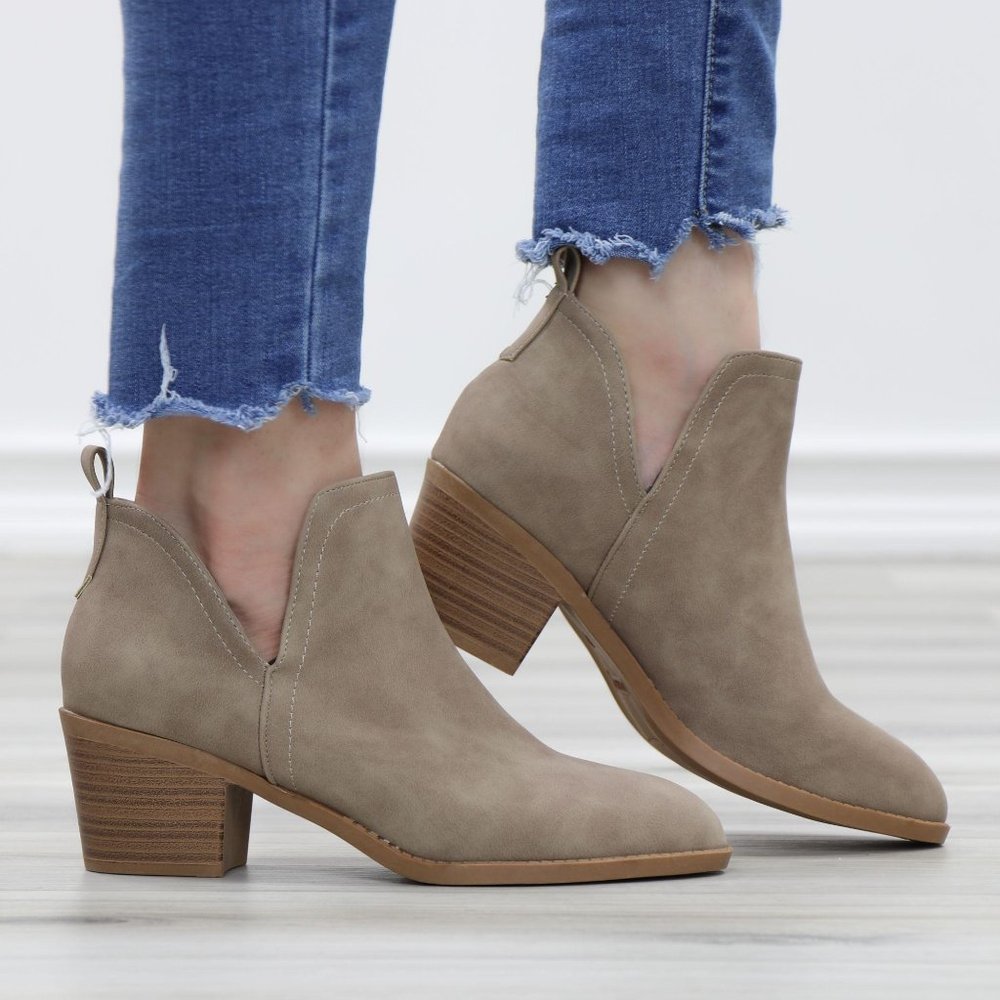 Khaki Pointy Toe Open Side Ankle Booties